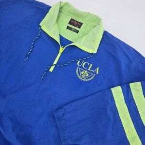 VINTAGE 90S UCLA WINDBREAKER MENS XL BLUE NEON 1/4 ZIP NCAA BRUINS VARSITY TEAM
